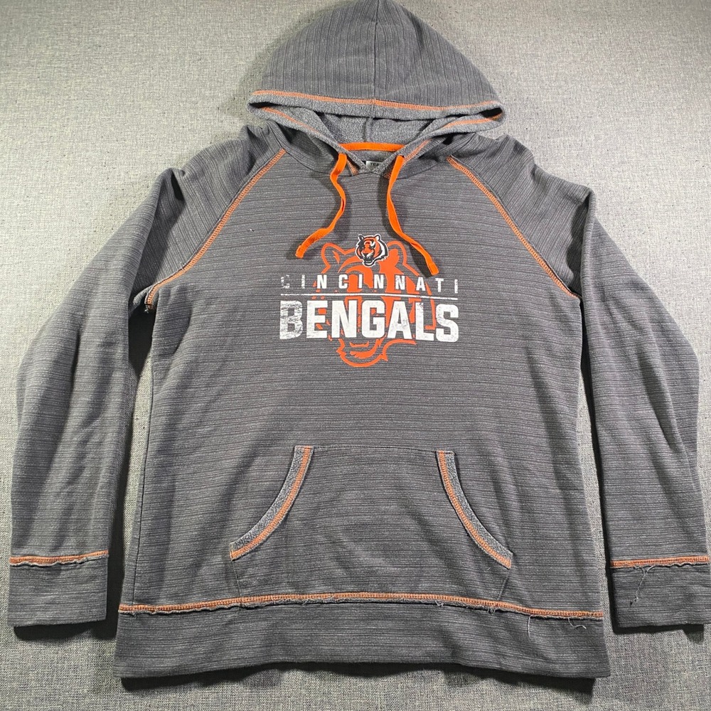 Cincinnati Bengals NFL Team Apparel Womens Gray Orange Striped Hoodie Pullover L